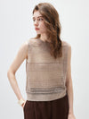 Women's Linen Blend Crew Neck Pointelle Knit Sleeveless Vest