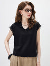 Women's V-Neck Silk-Cotton Jacquard Knit Short Sleeve T-Shirt