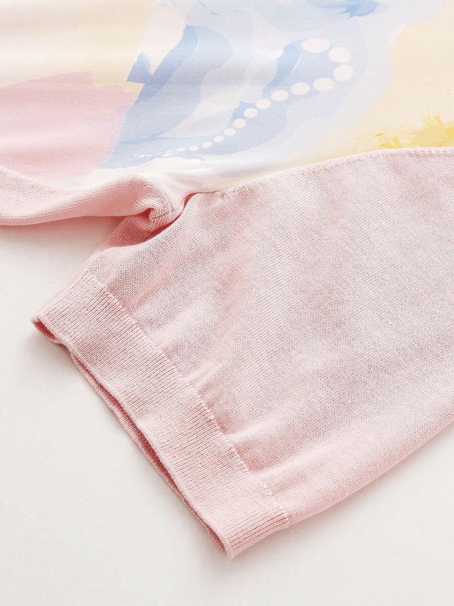 COMOBOCA Women's Floral Print Panel Knit T-Shirt