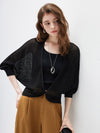 Women’s V-neck long-sleeve knit hollow-out linen-blend cardigan