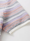 Women’s Silk-Cotton Contrast Stripe Knit Crew Neck Short Sleeve T-Shirt