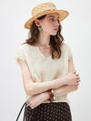 Women's V-Neck Silk-Cotton Jacquard Knit Short Sleeve T-Shirt