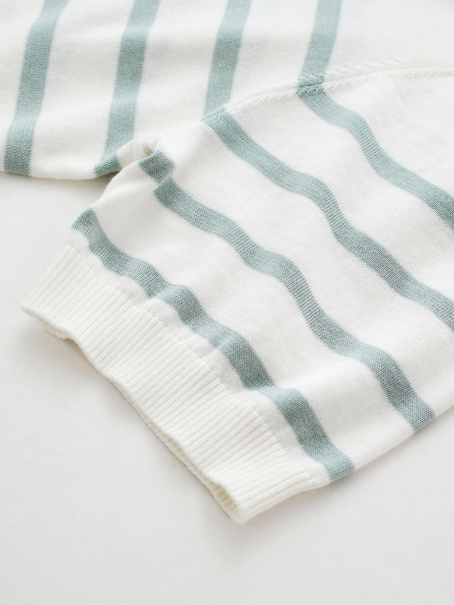 COMOBOCA Women's Striped Knit T-Shirt with Attached Shawl
