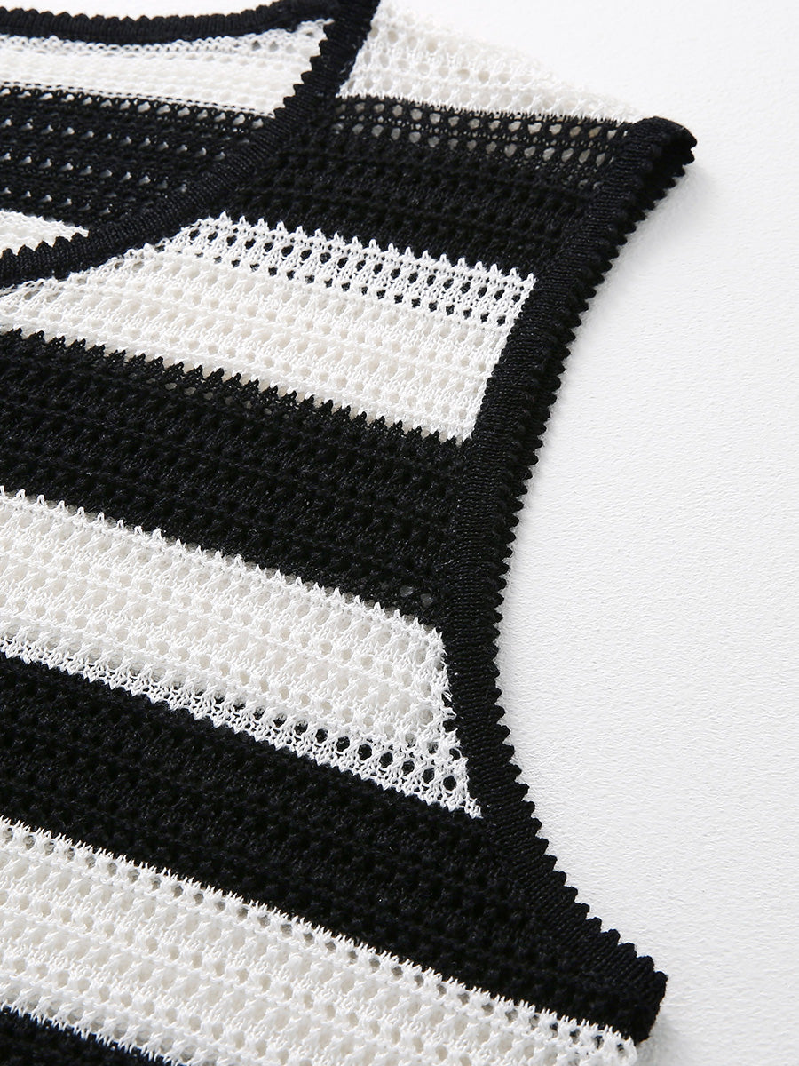 COMOBOCA Women's Crochet Knit Stripe Tank Top