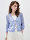 COMOBOCA Light Blue Women's Linen Lace Knit Tie Front Cardigan