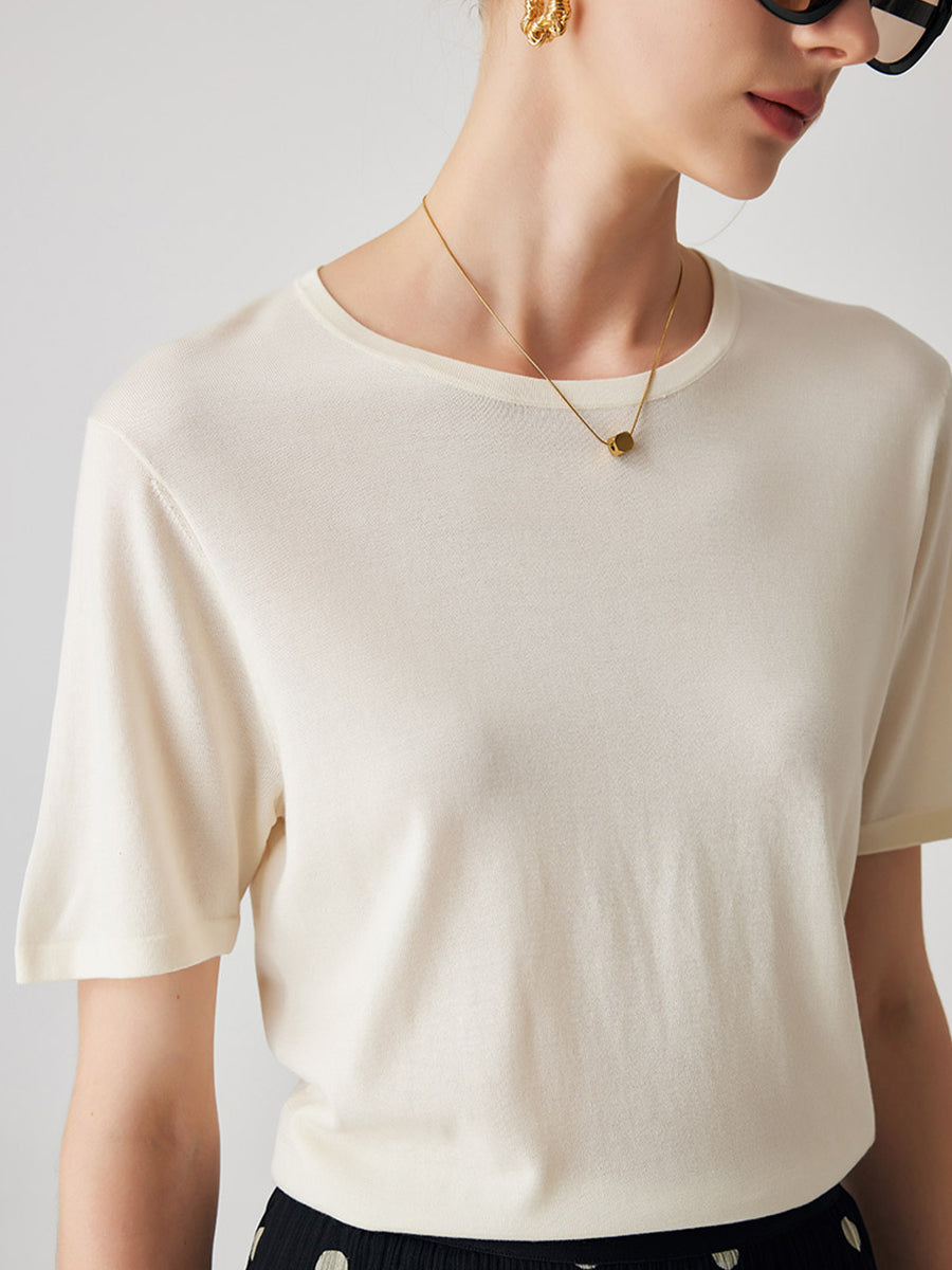 COMOBOCA Women's Essential Round Neck Knit T-Shirt