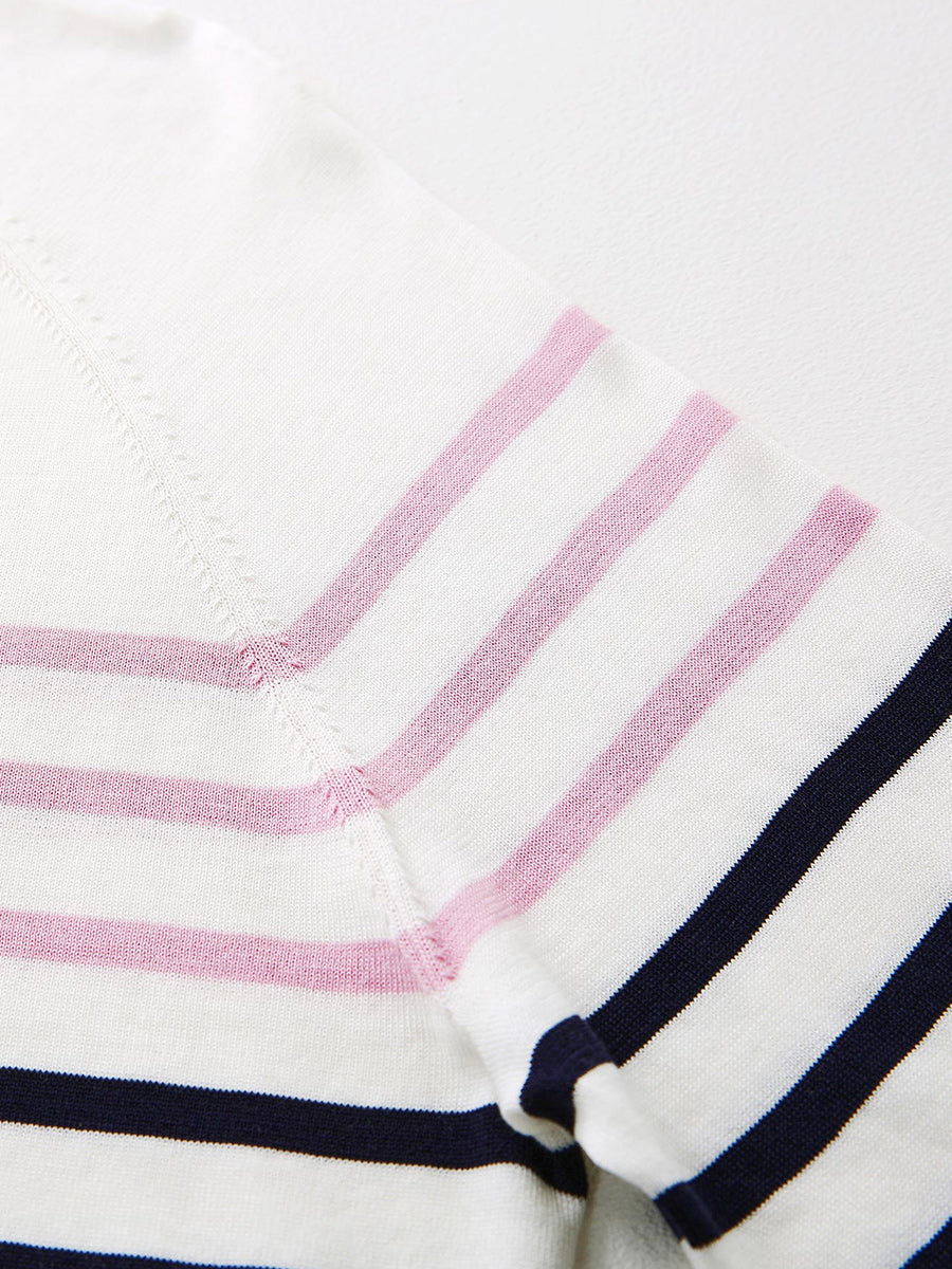 COMOBOCA Women's Stripe Round Neck Knit Sweater