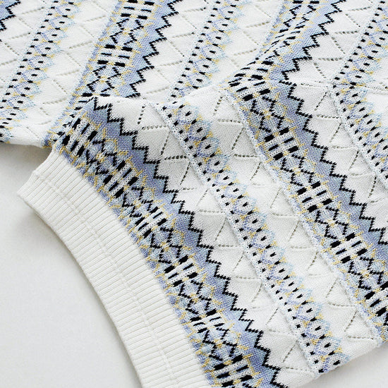 COMOBOCA Women's Fair Isle Semi Sheer Knit T-Shirt