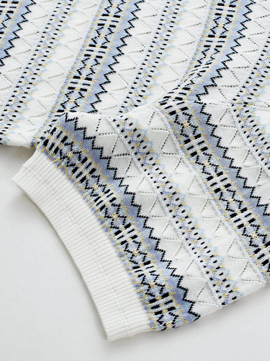 COMOBOCA Women's Fair Isle Semi Sheer Knit T-Shirt