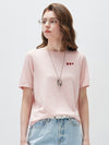 Women's crew neck short-sleeve knitted T-shirt with embroidery