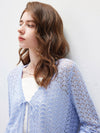 COMOBOCA Women's Linen Lace Knit Tie Front Cardigan