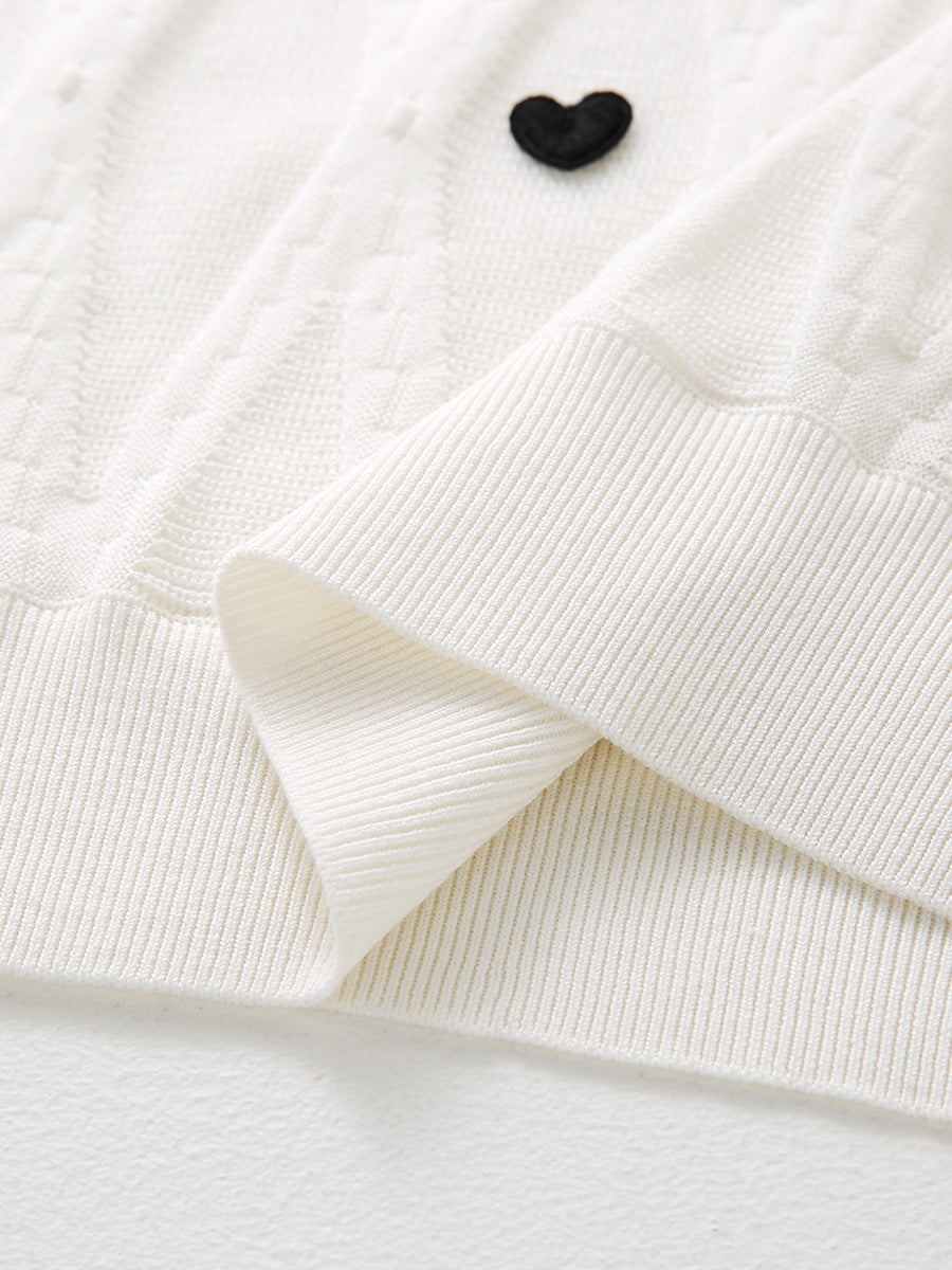 COMOBOCA Women's Heart Appliques Diamond Knit Top