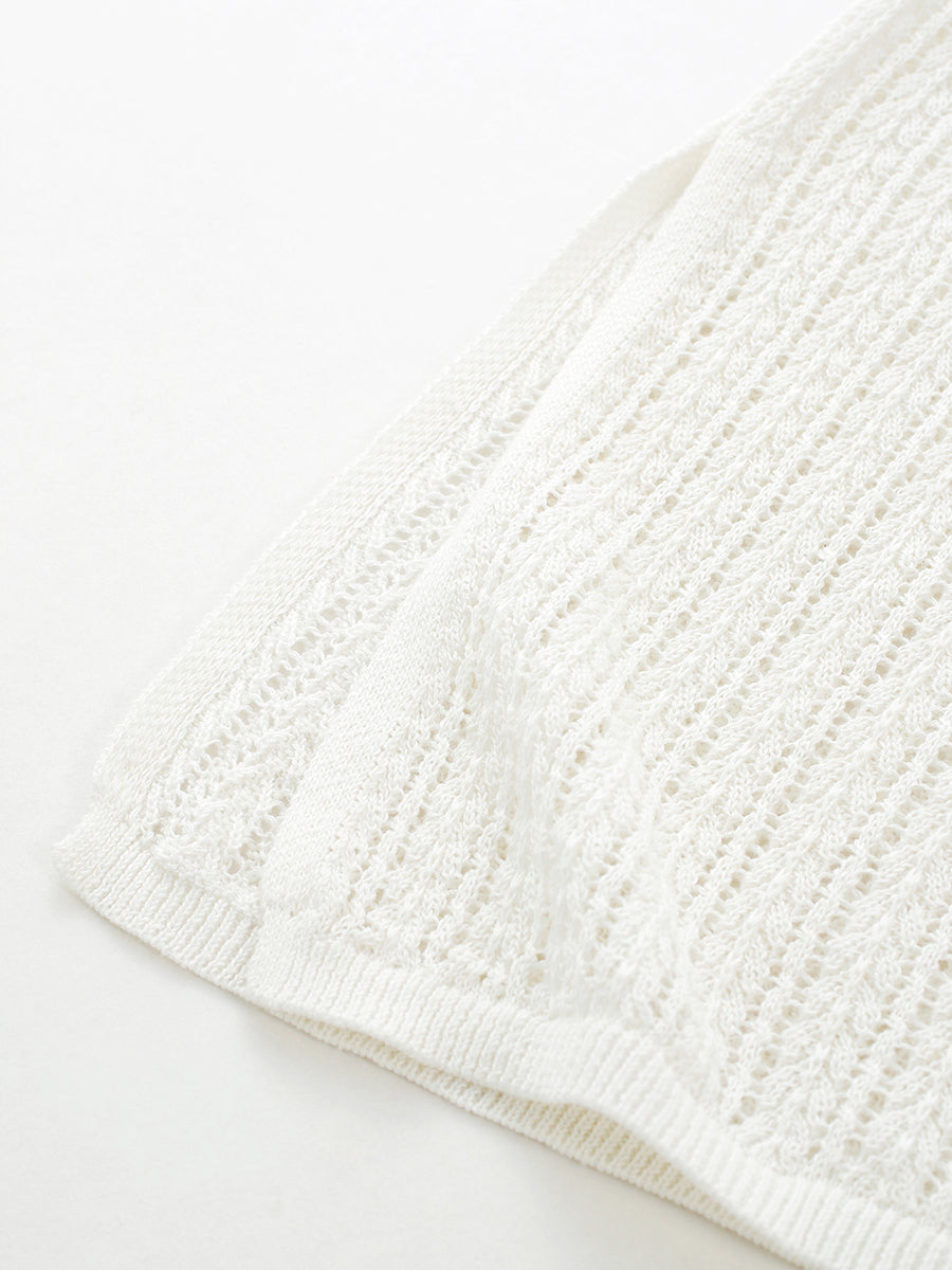 COMOBOCA Women's Openwork Side Slit Knit Top