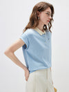 Women’s Mulberry Silk Knit Polo T-Shirt with Contrast Striped