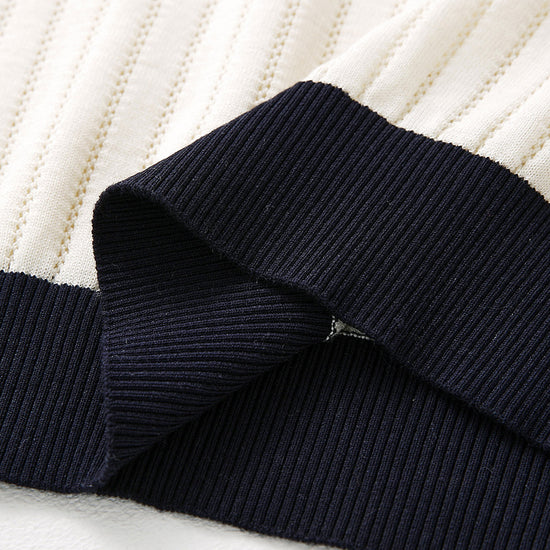 COMOBOCA Women's Scalloped Contrast Collar Openwork Knit Sweater