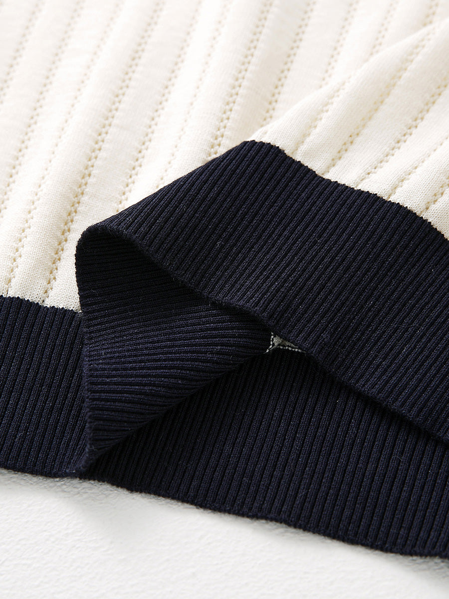 COMOBOCA Women's Scalloped Contrast Collar Openwork Knit Sweater