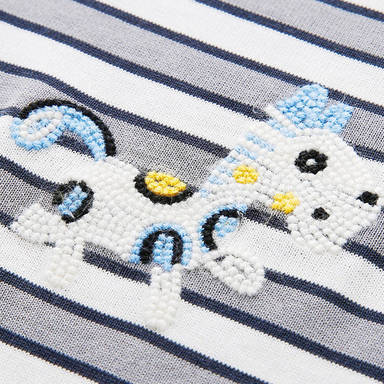 COMOBOCA Women's Embroidery Striped Knit Top