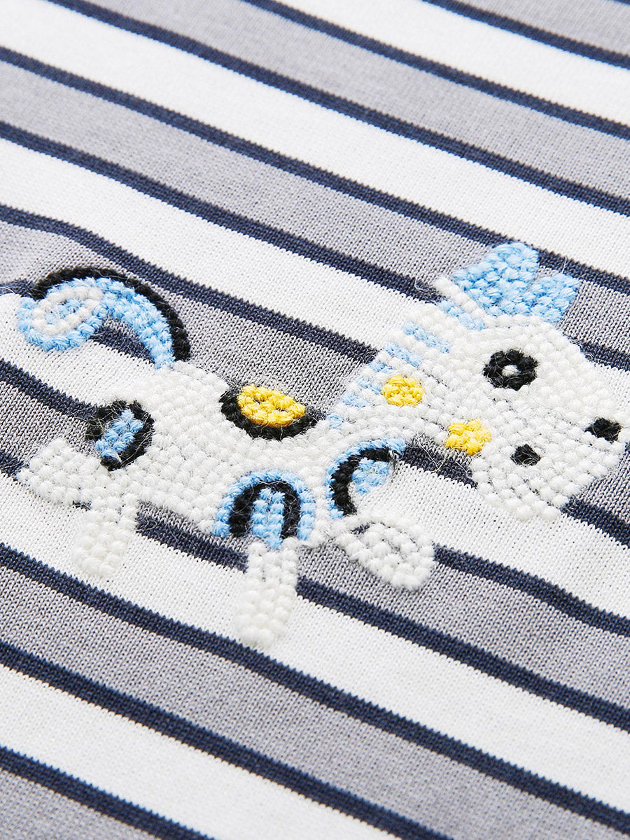 COMOBOCA Women's Embroidery Striped Knit Top