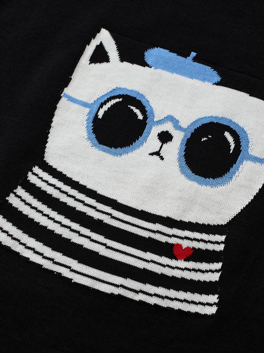 COMOBOCA Women's Cartoon Animal Intarsia Knit T-Shirt