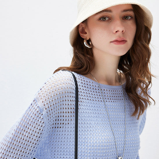 COMOBOCA Women's Sheer Mesh Knit Overpull Top