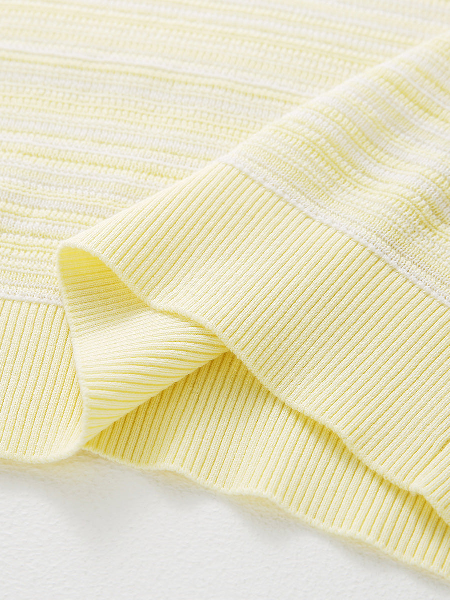 COMOBOCA Women's Ribbed Fine Stripe Knit T-Shirt