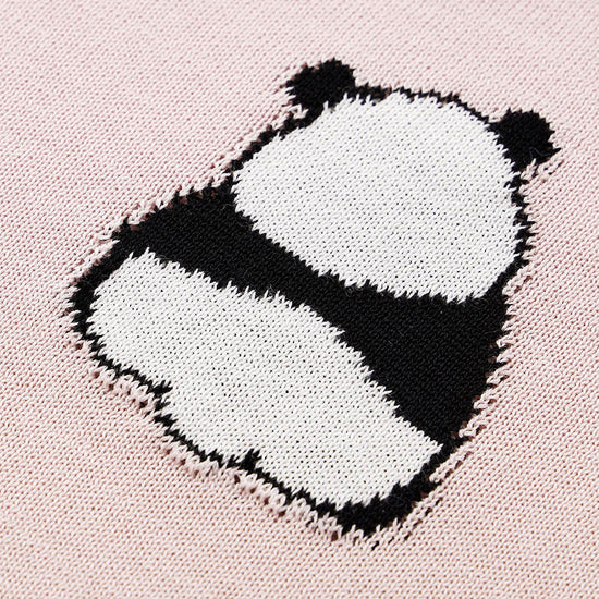 COMOBOCA Women's Panda Motif Contrast Trim Knit T-Shirt