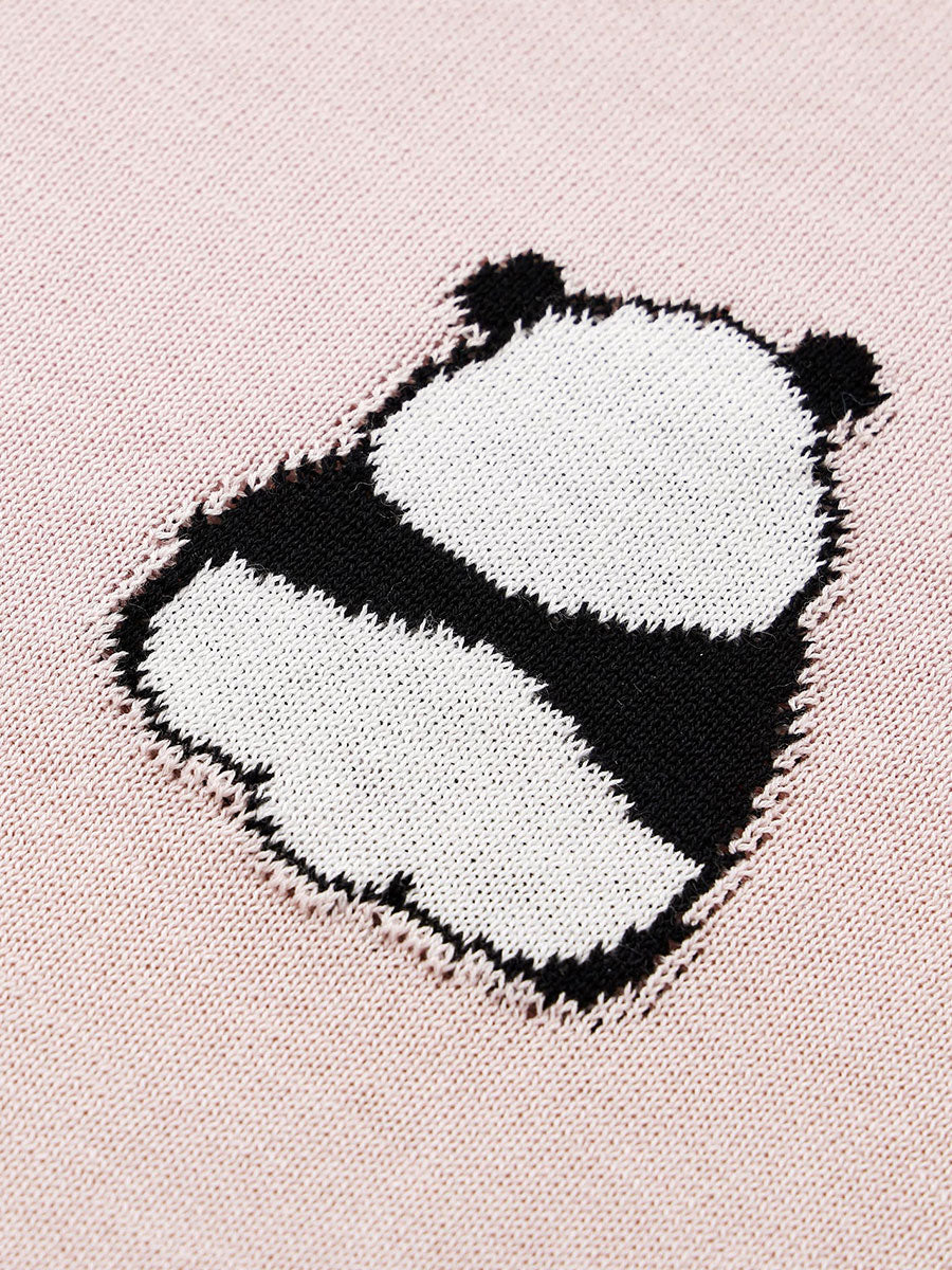 COMOBOCA Women's Panda Motif Contrast Trim Knit T-Shirt