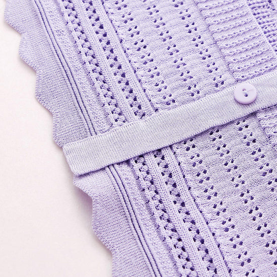 COMOBOCA Women's Scalloped Hem Openwork Knit Cardigan