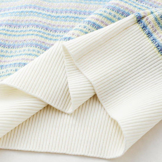 COMOBOCA Women's Pastel Marled Stripe Openwork Knit T-Shirt