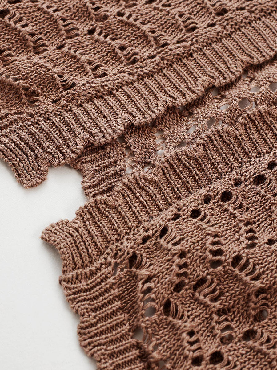 COMOBOCA Women's Linen Lace Knit Tie Front Cardigan