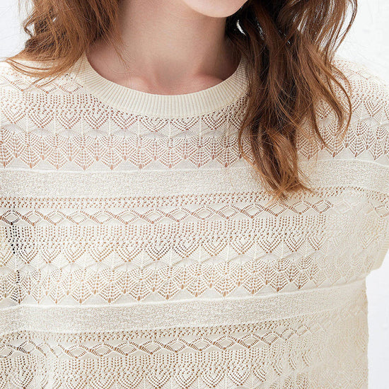 COMOBOCA Women's Openwork Striped Sleeveless Knit T-Shirt