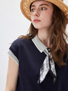 Women’s Mulberry Silk Contrast Collar Striped Knit T-Shirt
