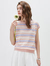 COMOBOCA Women's Striped Knit Cap Sleeve T-Shirt