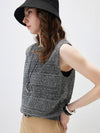 Women's Linen Blend Crew Neck Pointelle Knit Sleeveless Vest