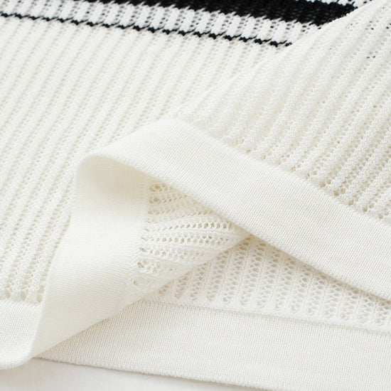 COMOBOCA Women's Asymmetric Stripe Mesh Knit Round Neck Sweater