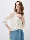 COMOBOCA Women's Linen Lace Knit Tie Front Cardigan