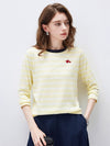 COMOBOCA Light Yellow Women's Stripe Round Neck Knit Sweater