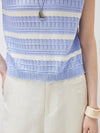 COMOBOCA Women's Cap Sleeve Striped Openwork Knit T-Shirt