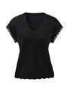 Women's V-Neck Silk-Cotton Jacquard Knit Short Sleeve T-Shirt