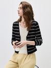 COMOBOCA Women's Striped Ribbed Knit Faux 2-in-1 Zip Cardigan