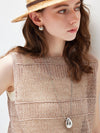 Women's Linen Blend Crew Neck Pointelle Knit Sleeveless Vest