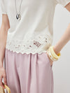 COMOBOCA Women's Floral Lace Trim Knit T-Shirt