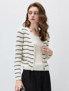 COMOBOCA Women's Striped Ribbed Knit Faux 2-in-1 Zip Cardigan