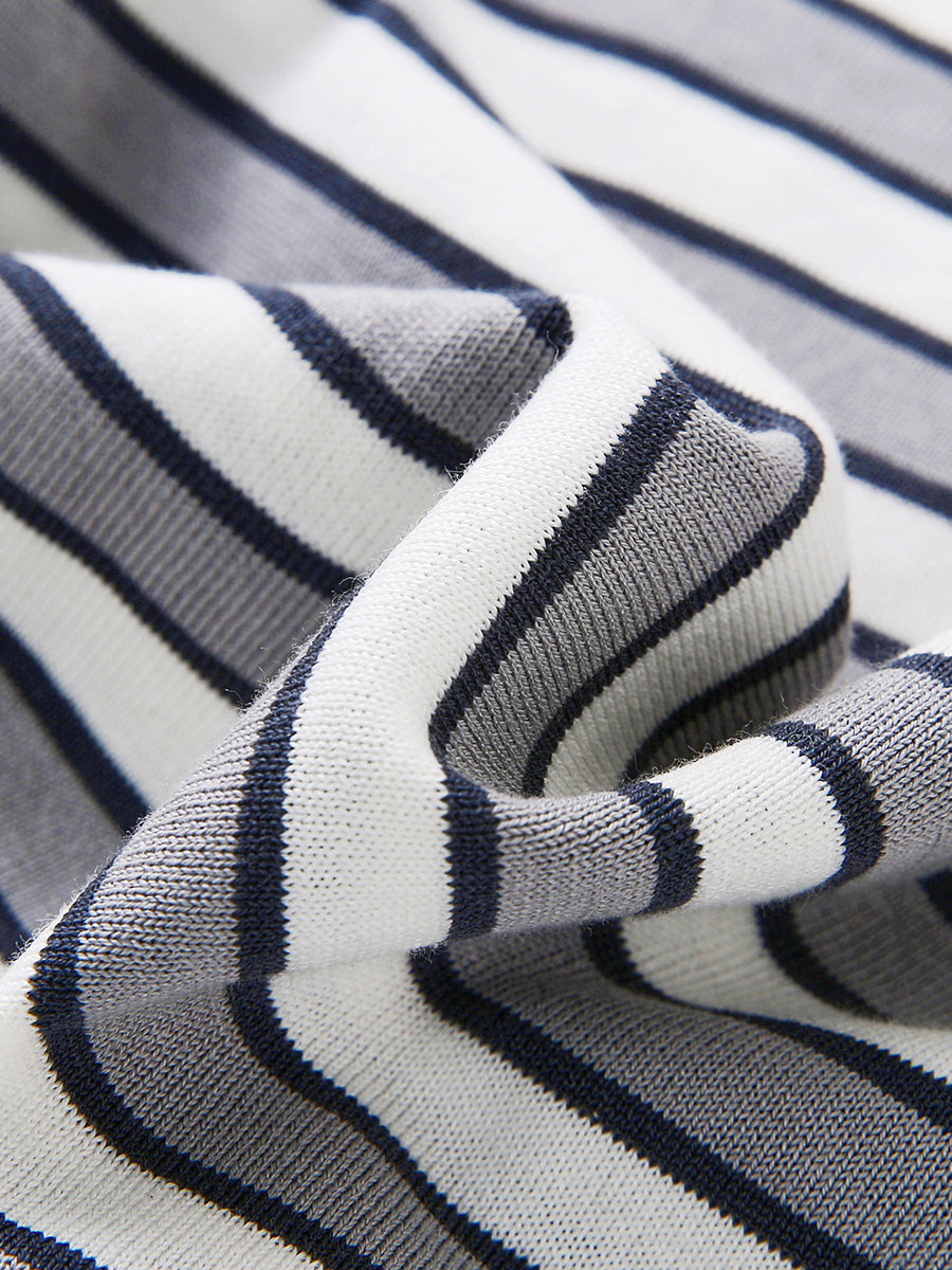 COMOBOCA Women's Embroidery Striped Knit Top