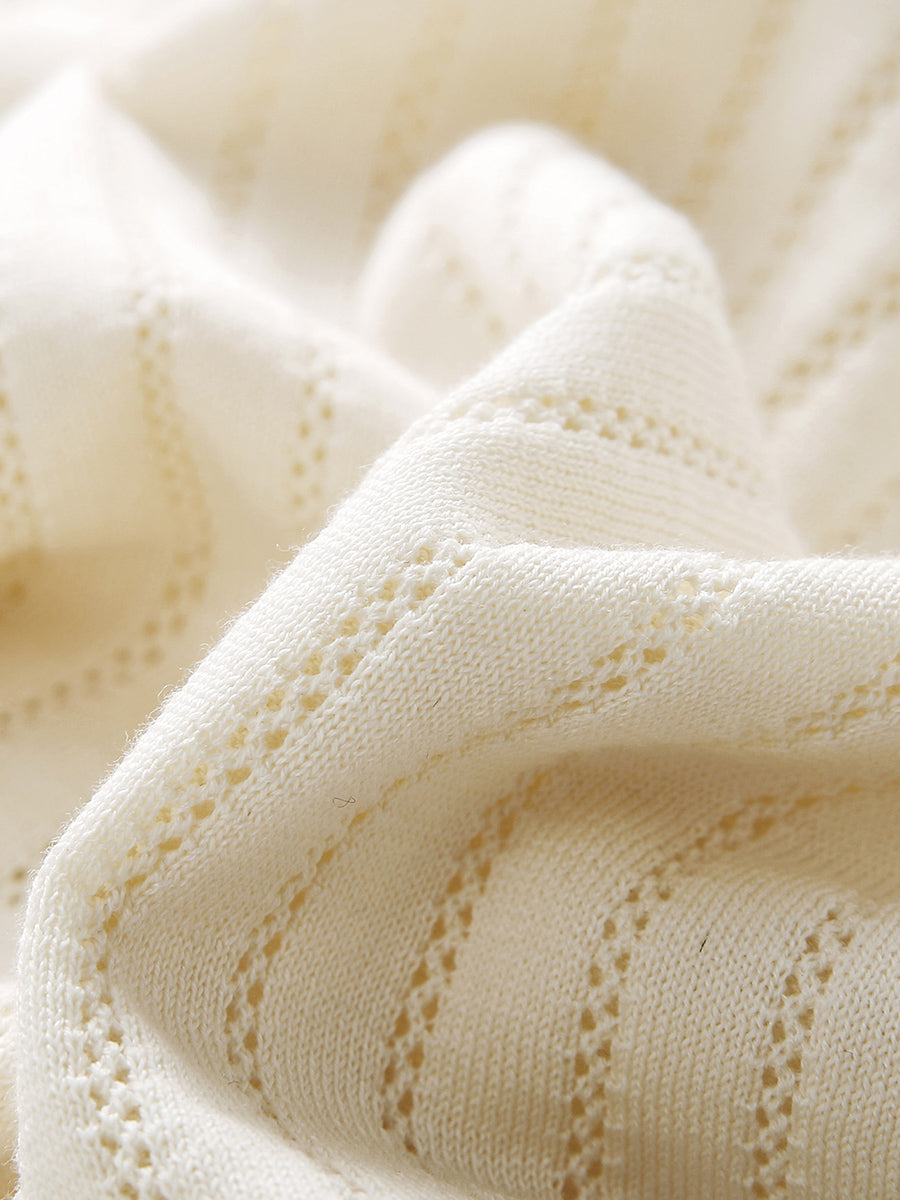 COMOBOCA Women's Scalloped Contrast Collar Openwork Knit Sweater