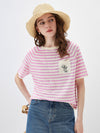 COMOBOCA Women's Striped Embroidered Pocket Knit T-Shirt