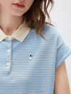 Women’s Mulberry Silk Knit Polo T-Shirt with Contrast Striped