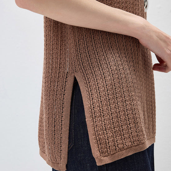 COMOBOCA Women's Openwork Side Slit Knit Top