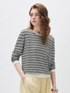 COMOBOCA Women's Striped Mesh Knit Round Neck Sweater