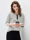 COMOBOCA Women's Stripe Henley Round Neck Sweater